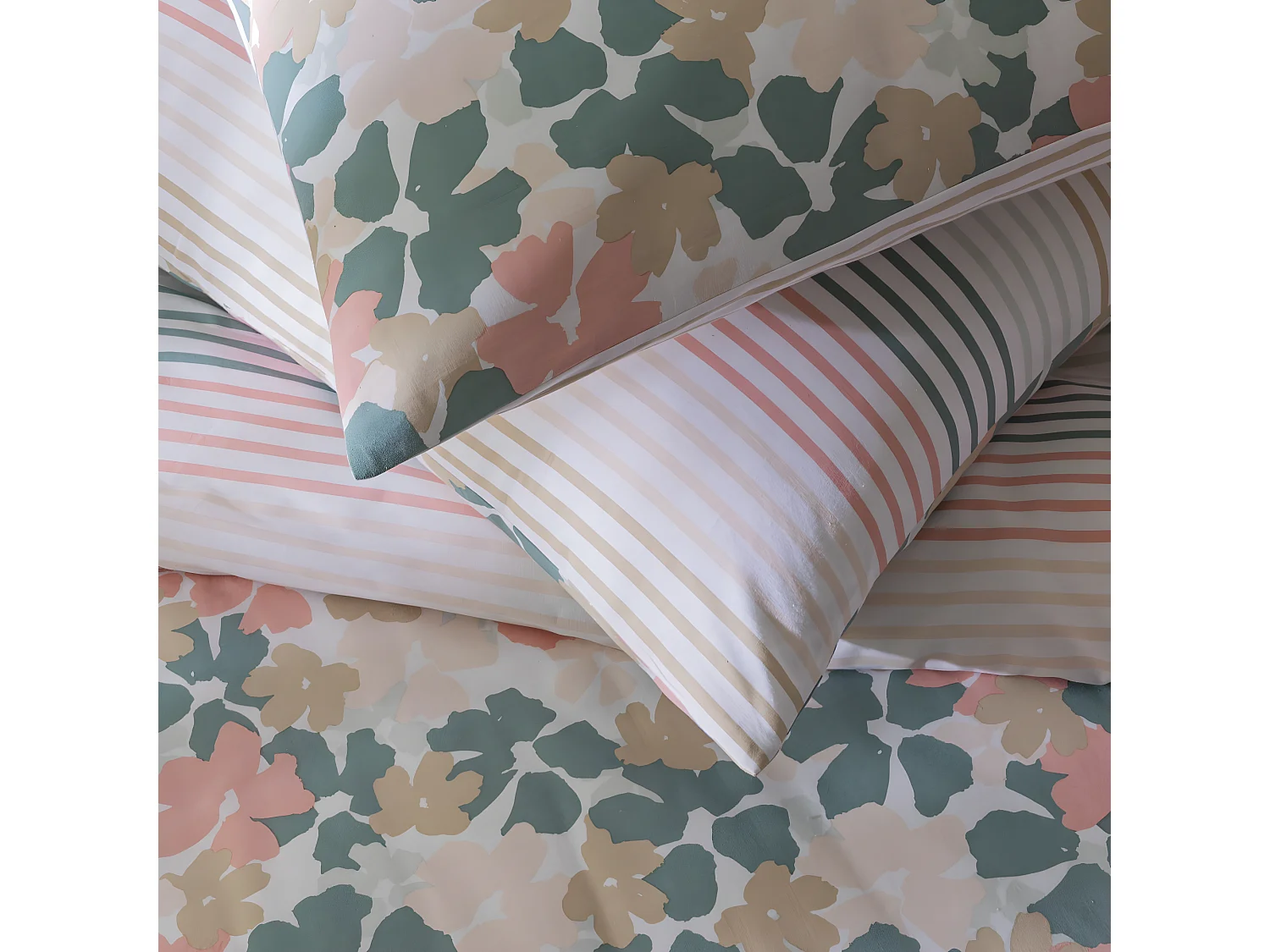 Parure de lit 2 personnes fleurie réversible rayures 240x220cm