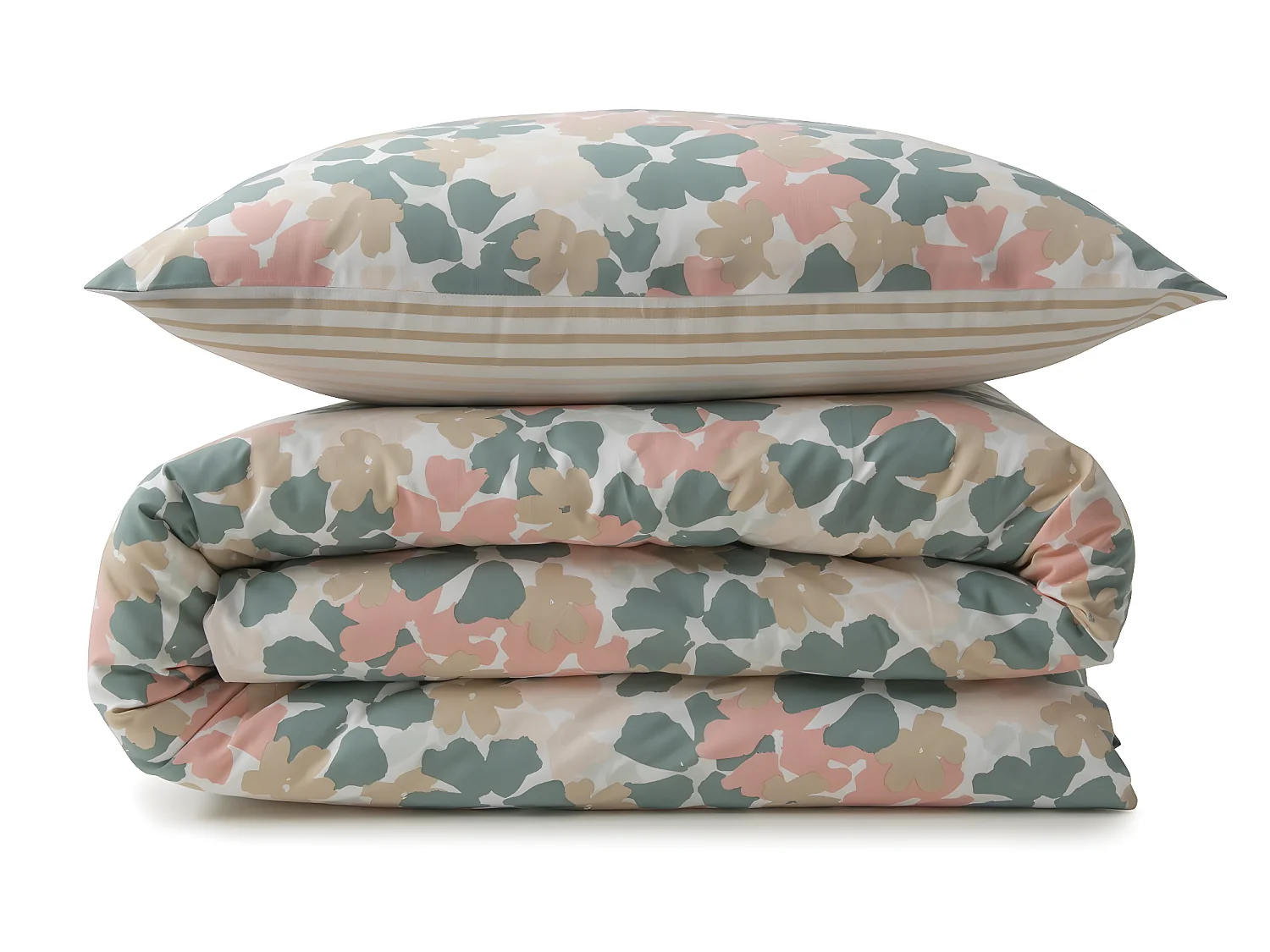 Parure de lit 2 personnes fleurie réversible rayures 240x220cm