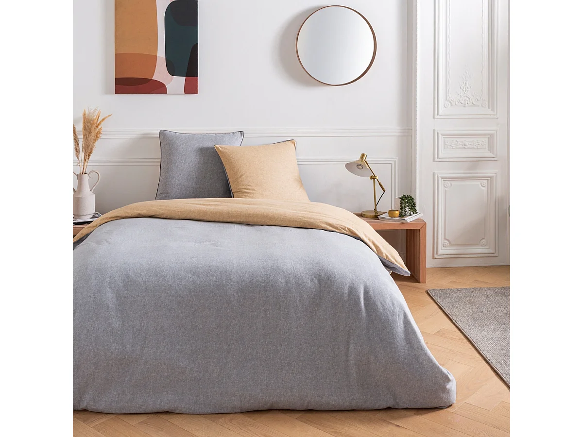 Parure de lit 2 personnes en flanelle coton 57 fils unie multico 240x220cm