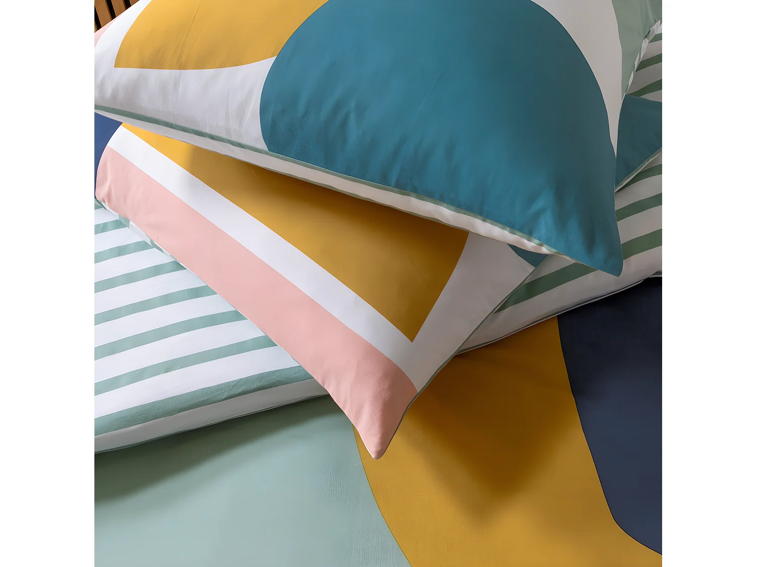 Parure de lit 2 personnes géométrique à rayures 260x240cm