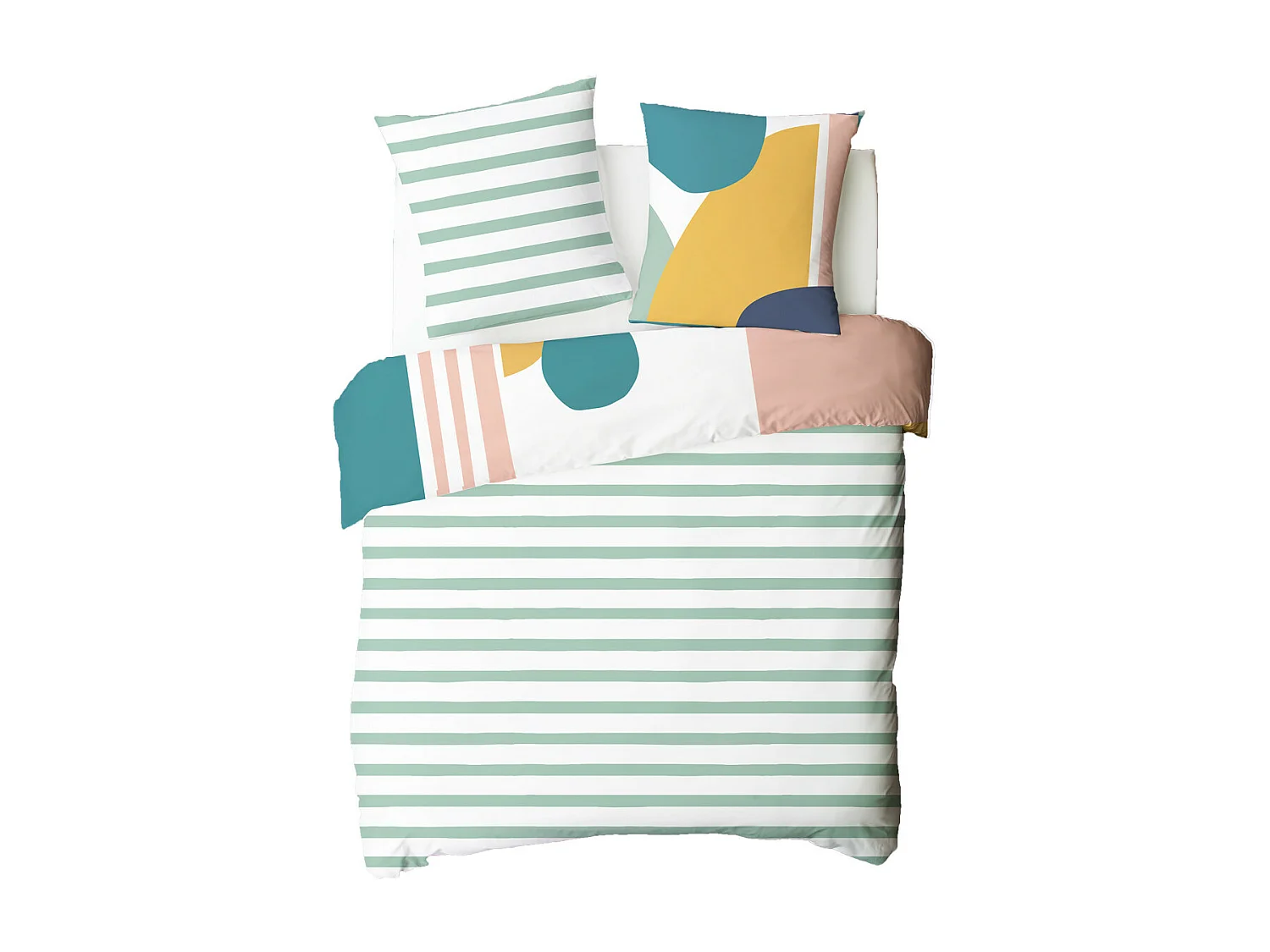 Parure de lit 2 personnes géométrique à rayures 260x240cm