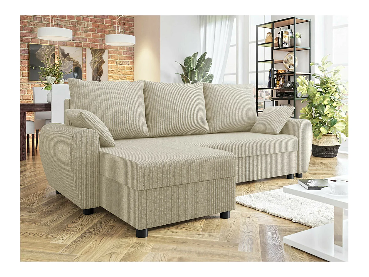 Canapé d'angle Memphis 123, Brun clair, Fonction de couchage, Boîte de literie, 242x139cm