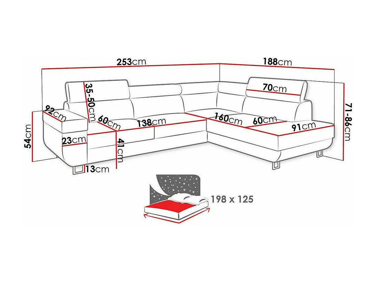 Canapé d'angle Comfivo 306, Gris, Disponible, 253x188x71cm