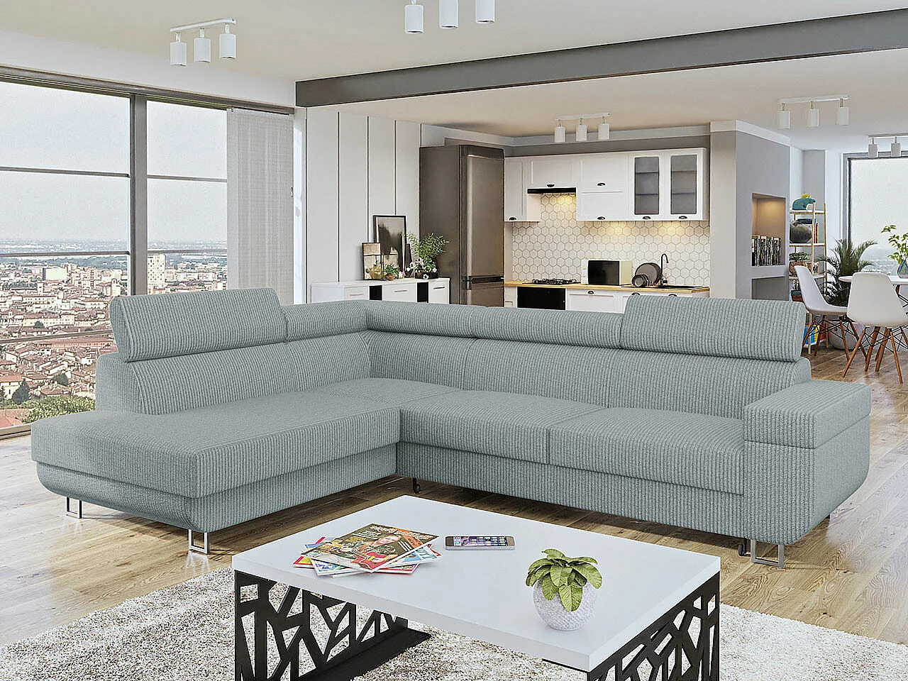 Canapé d'angle Comfivo Liberta, Gris clair, Disponible, 253x188x71cm