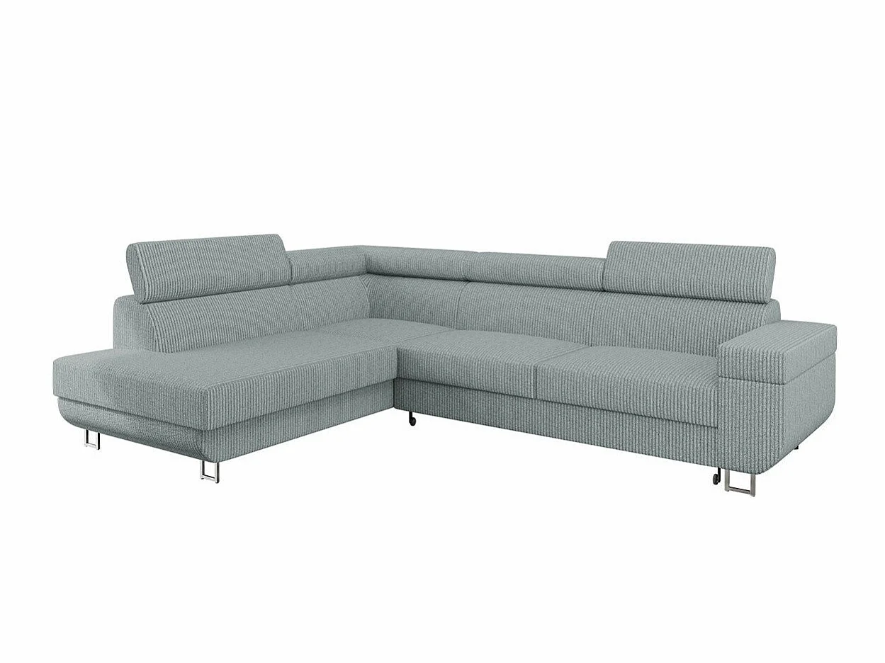 Canapé d'angle convertible 3 places en tissu gris 253x188x71 cm