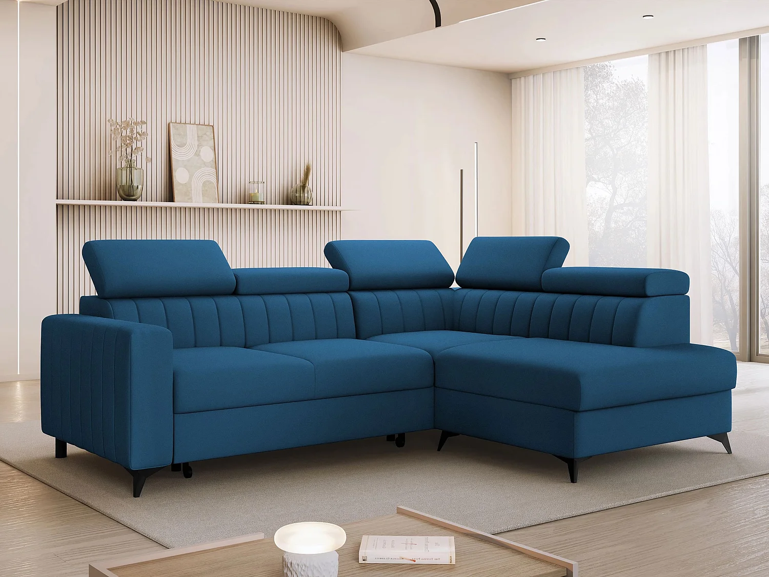 Canapé d'angle Columbus 202, Bleu, Disponible, 249x195x80cm