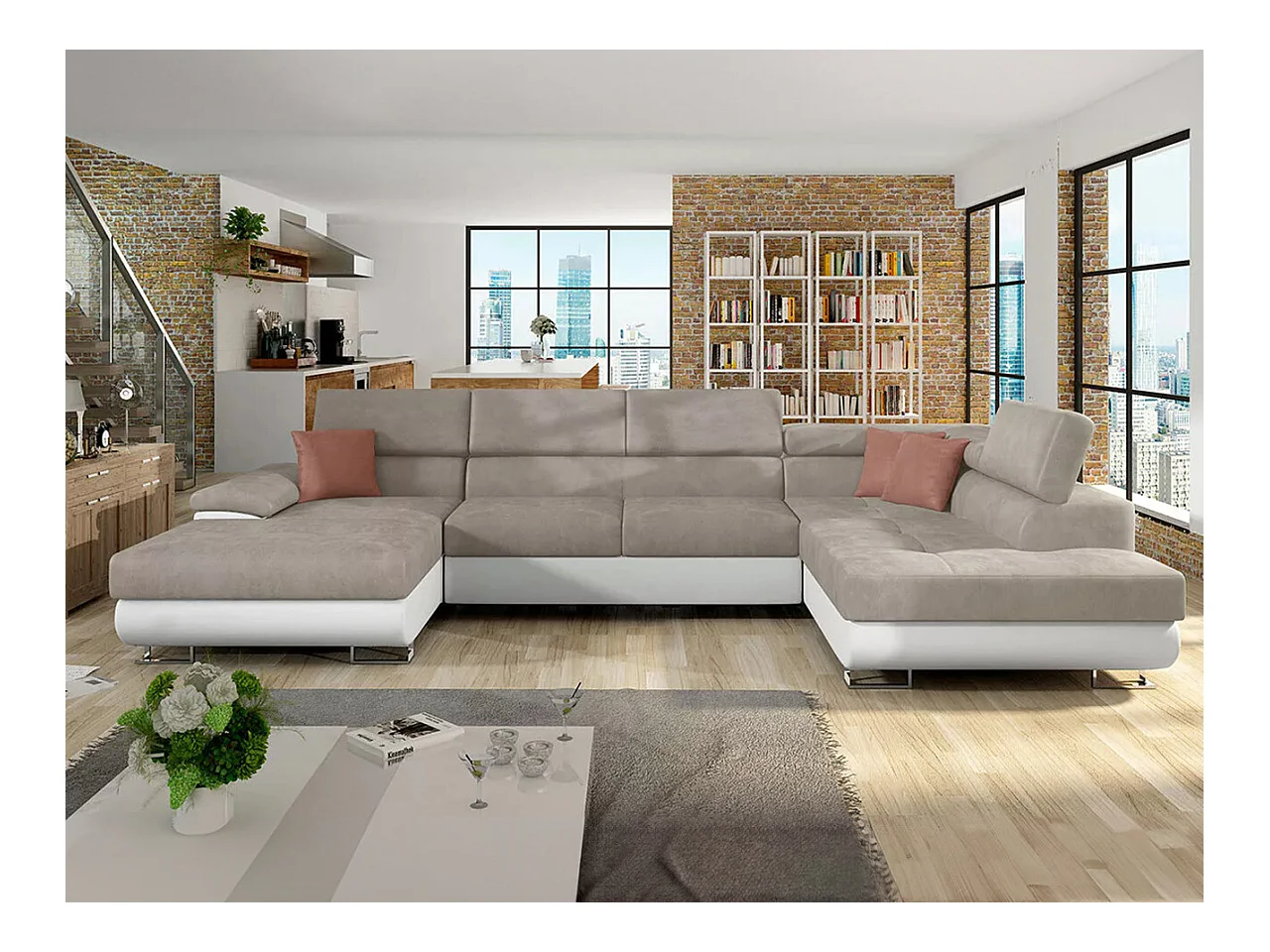 Canapé d'angle Comfivo 190, Brun clair, Fonction de couchage, Boîte de literie, 345x202cm