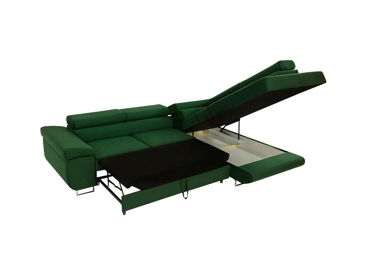 Canapé d'angle Comfivo Eliferu 100, Vert, Fonction de couchage, Boîte de literie, 274cm