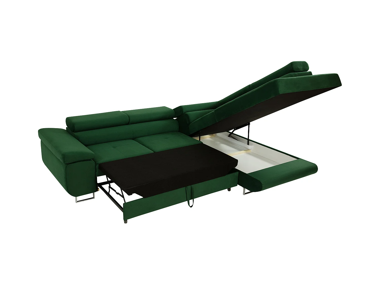 Canapé d'angle Comfivo Eliferu 100, Vert, Fonction de couchage, Boîte de literie, 274cm