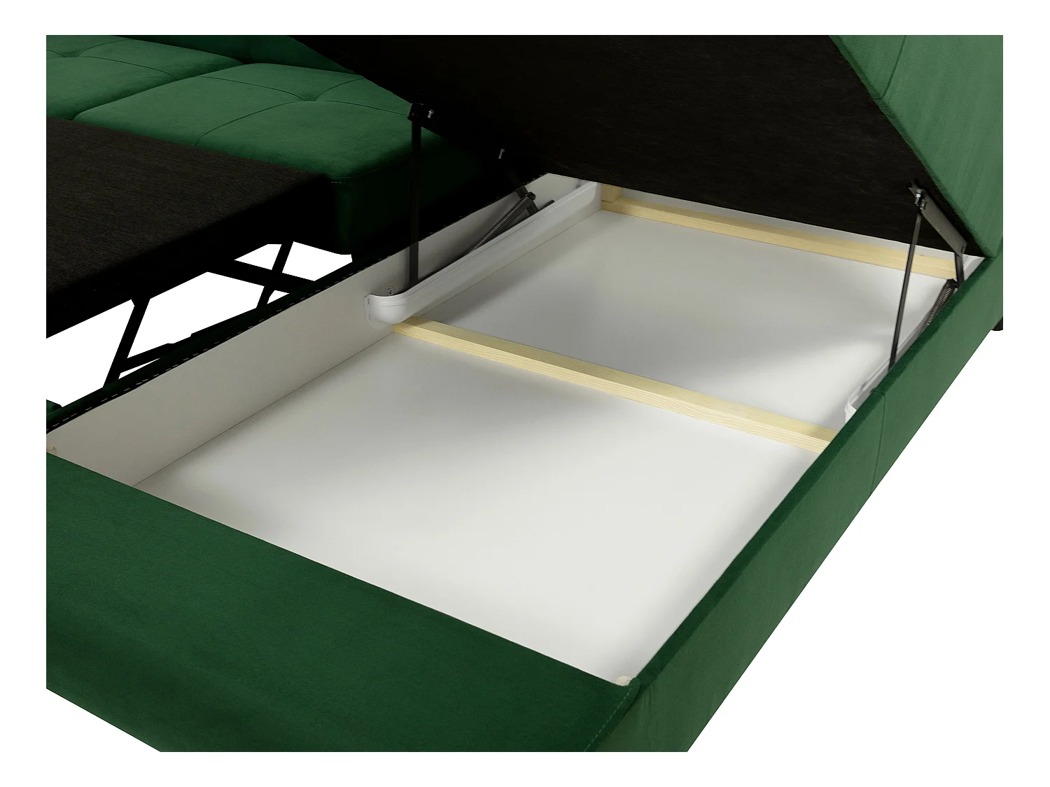 Canapé d'angle Comfivo Eliferu 100, Vert, Fonction de couchage, Boîte de literie, 274cm