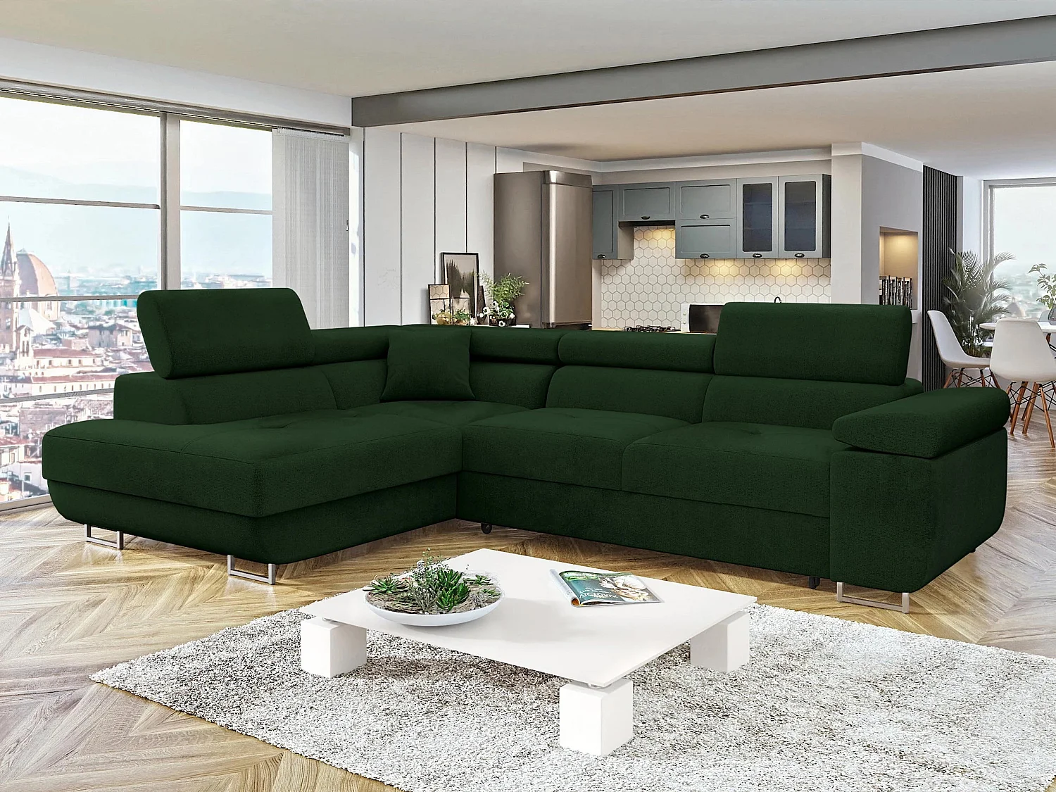Canapé d'angle Comfivo Vinetum, Vert, Disponible, 274x203x70cm