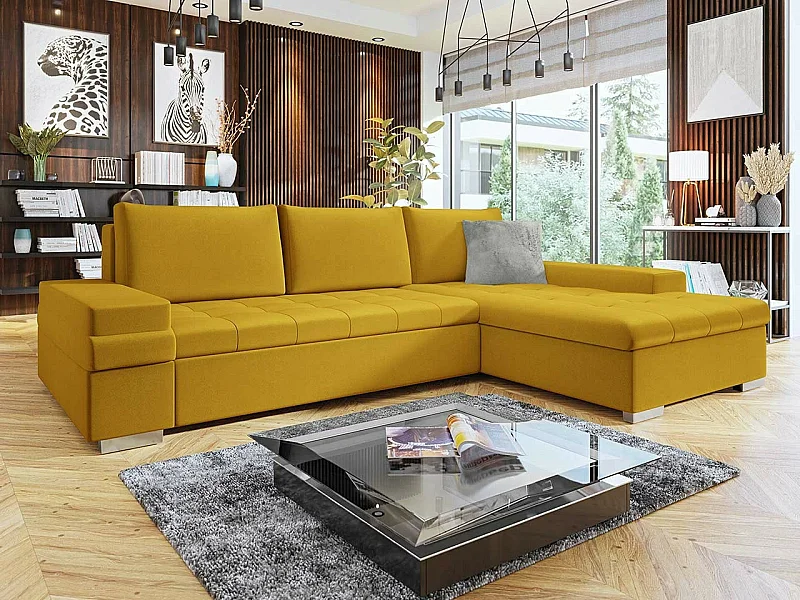 Sofá de canto Comfivo 212, Amarelo, Funcionalidade de dormir