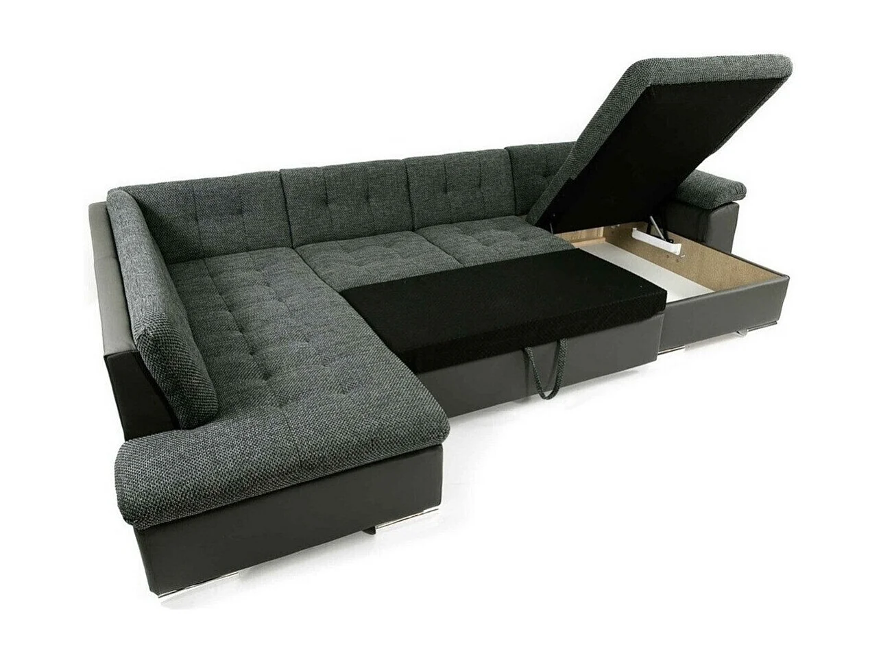 Sofá rinconero Comfivo 141, Gris, Función de descanso, Almacenaje, 348x205x76cm