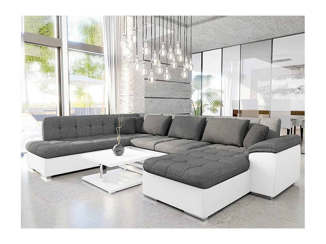Canapé d'angle Comfivo 141, Gris, Fonction de couchage, Boîte de literie, 348x205x76cm