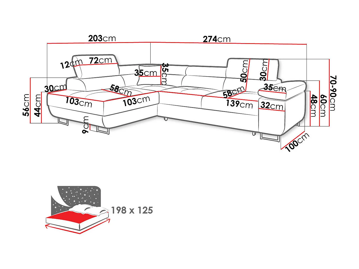 Canapé d'angle Comfivo Vinetum, Bleu, Disponible, 274x203x70cm