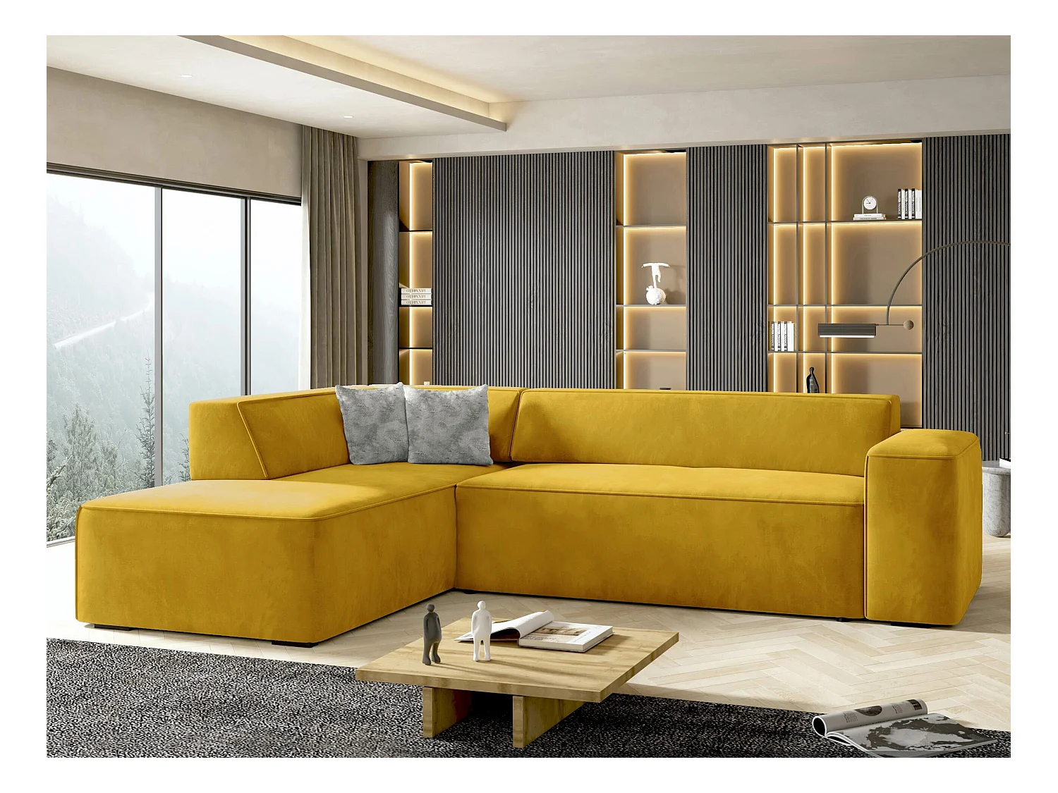 Divano angolare Comfivo 289, Giallo, Senza, 267x205x73cm