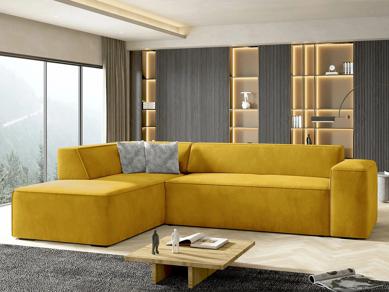 Sofá rinconero Comfivo 289, Amarillo, 267x205x73cm