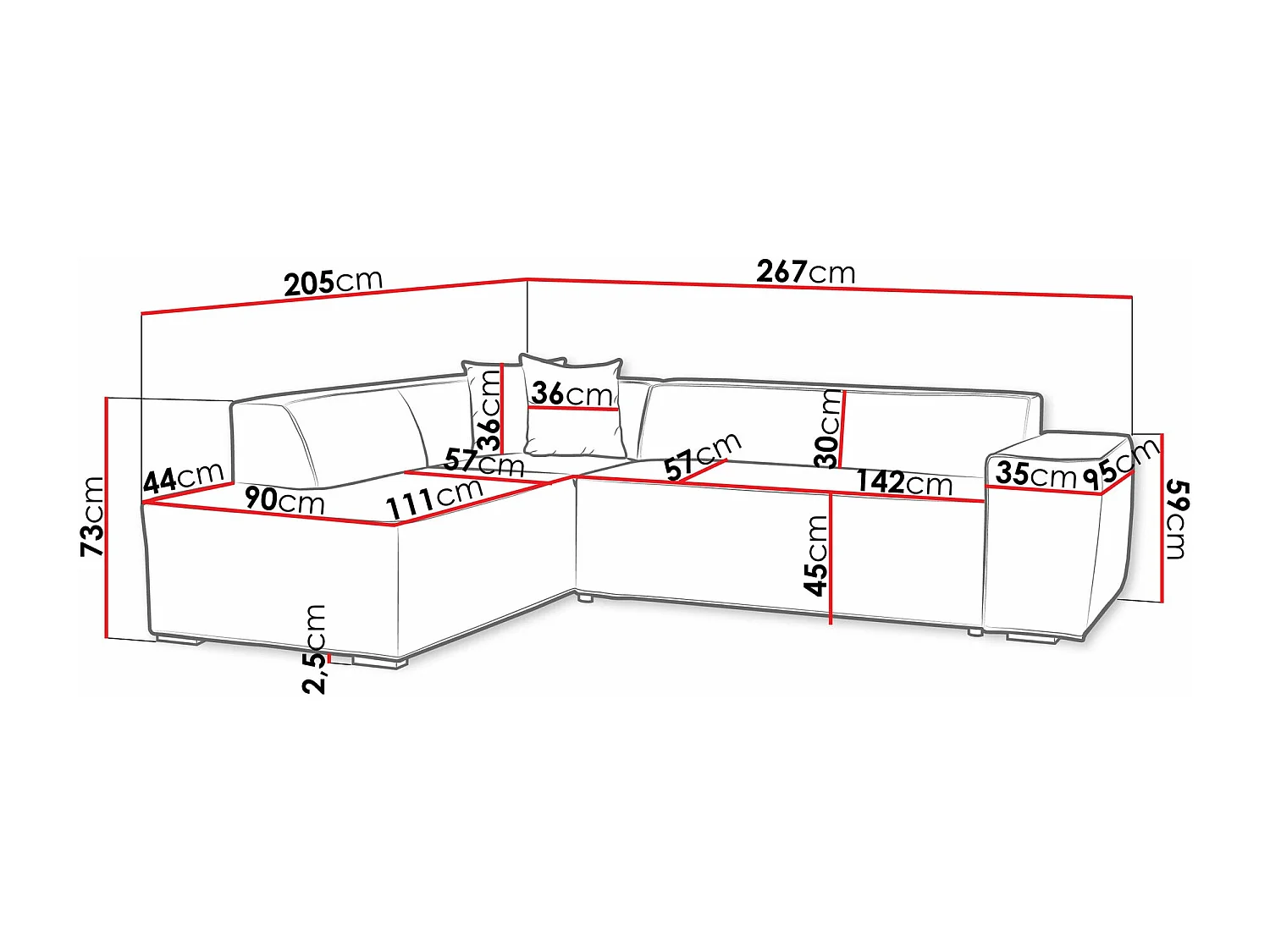 Sofá rinconero Comfivo 289, Amarillo, 267x205x73cm