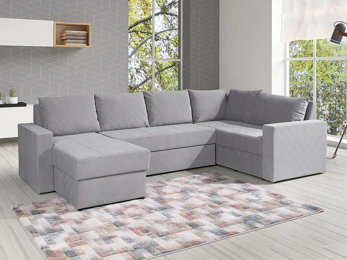 Divano angolare Providence 144, Grigio, Con, 300x188x89cm