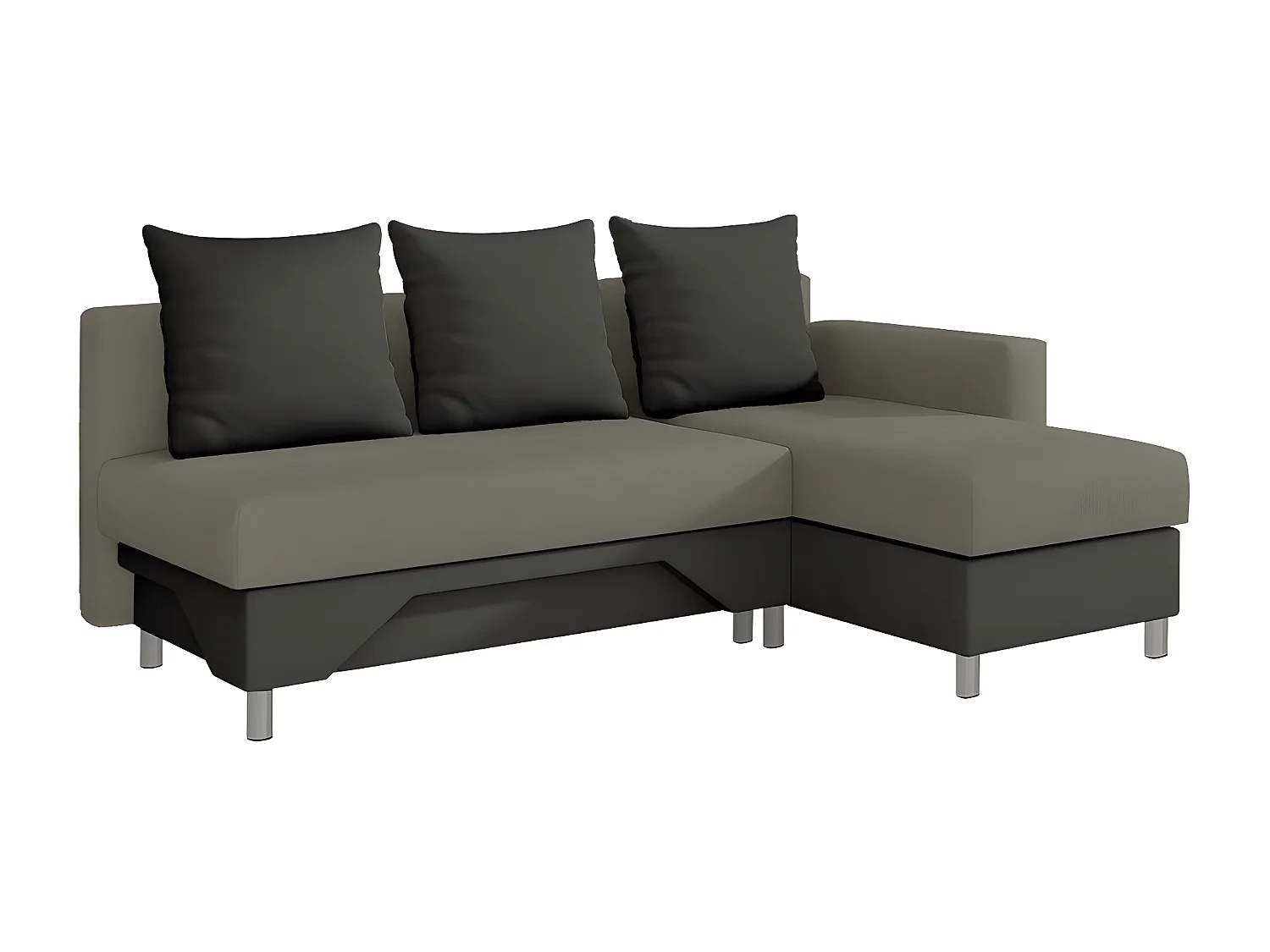 Canapé d'angle Akron 100, Gris, Fonction de couchage, Boîte de literie, 215x133x95cm