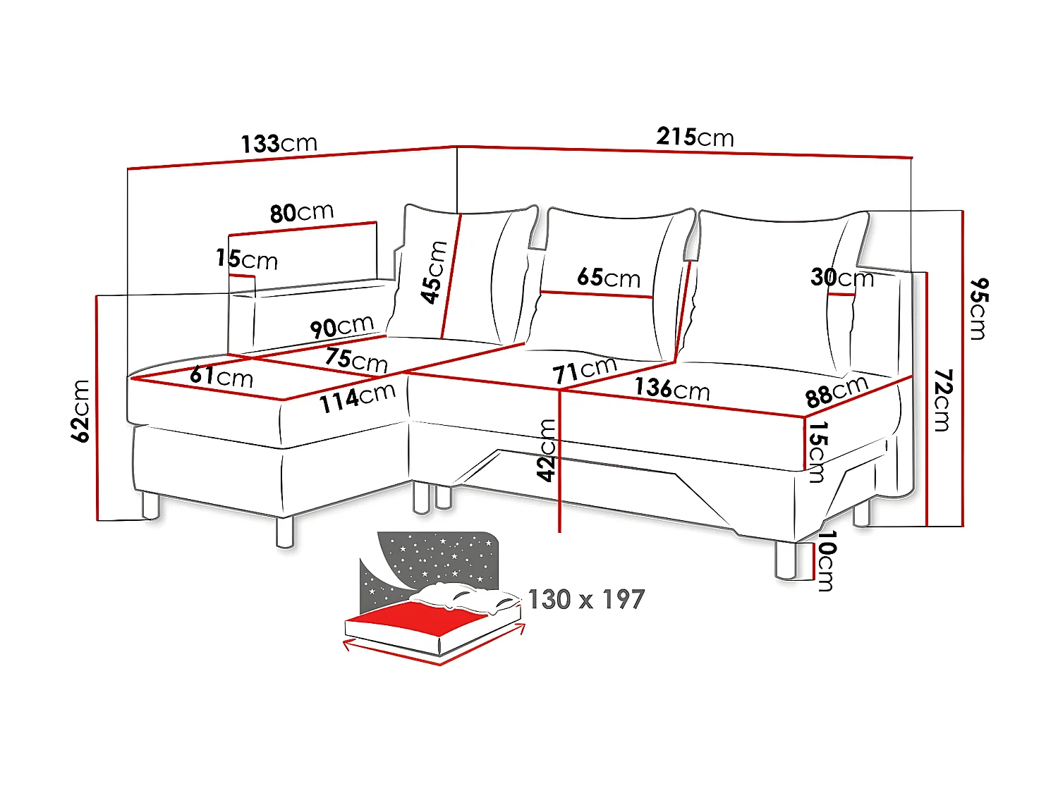 Canapé d'angle Akron 100, Gris, Fonction de couchage, Boîte de literie, 215x133x95cm