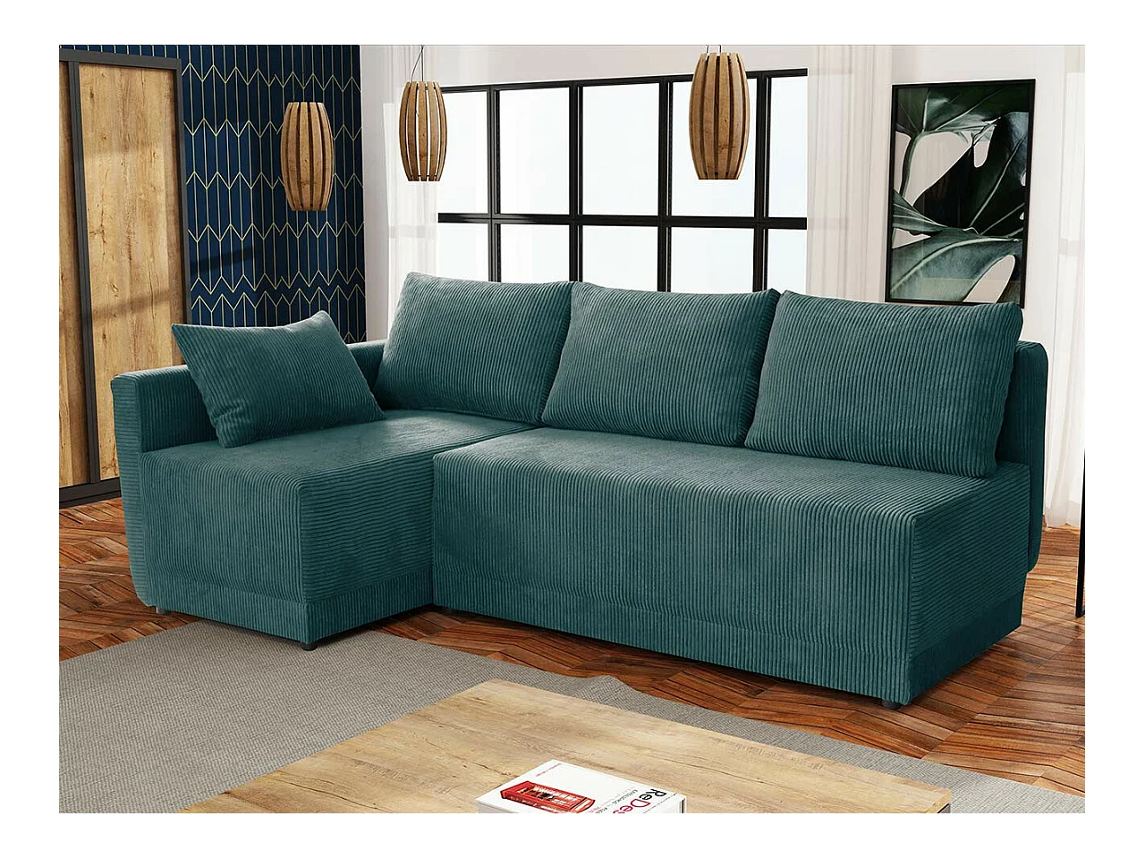 Canapé d'angle Columbus 149, Turquoise, Fonction de couchage, Boîte de literie, 210x135cm