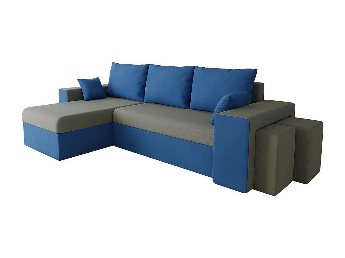 Canapé d'angle Memphis 124, Bleu, Fonction de couchage, Boîte de literie, 256x139x80cm