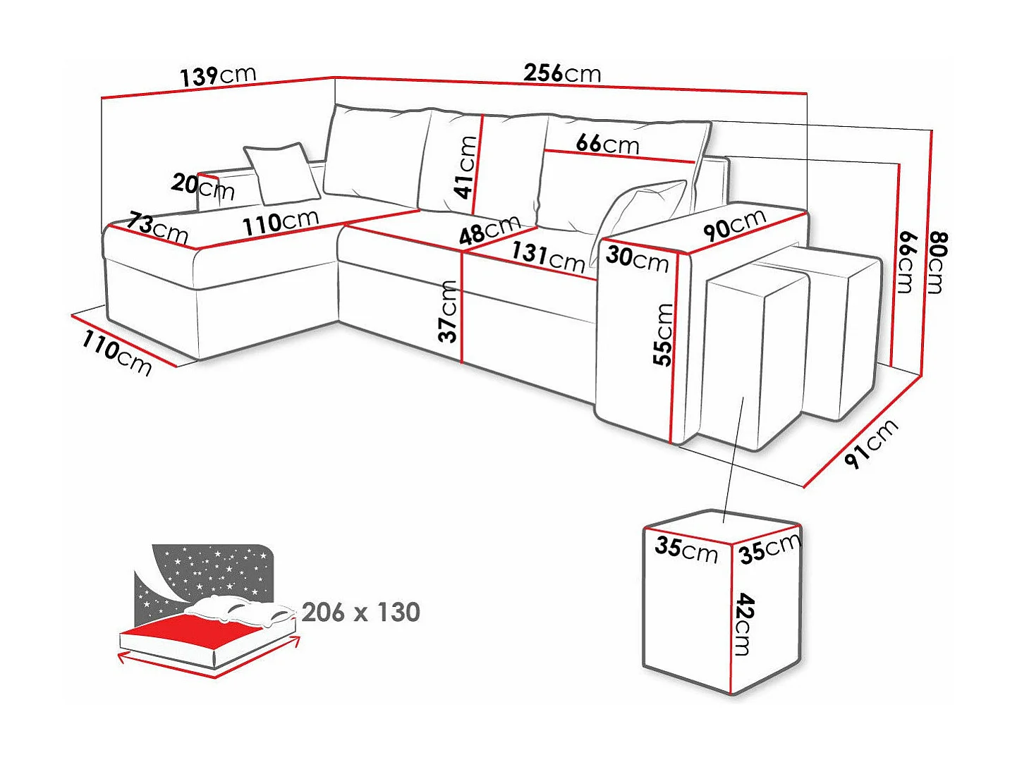 Canapé d'angle Memphis 124, Bleu, Fonction de couchage, Boîte de literie, 256x139x80cm