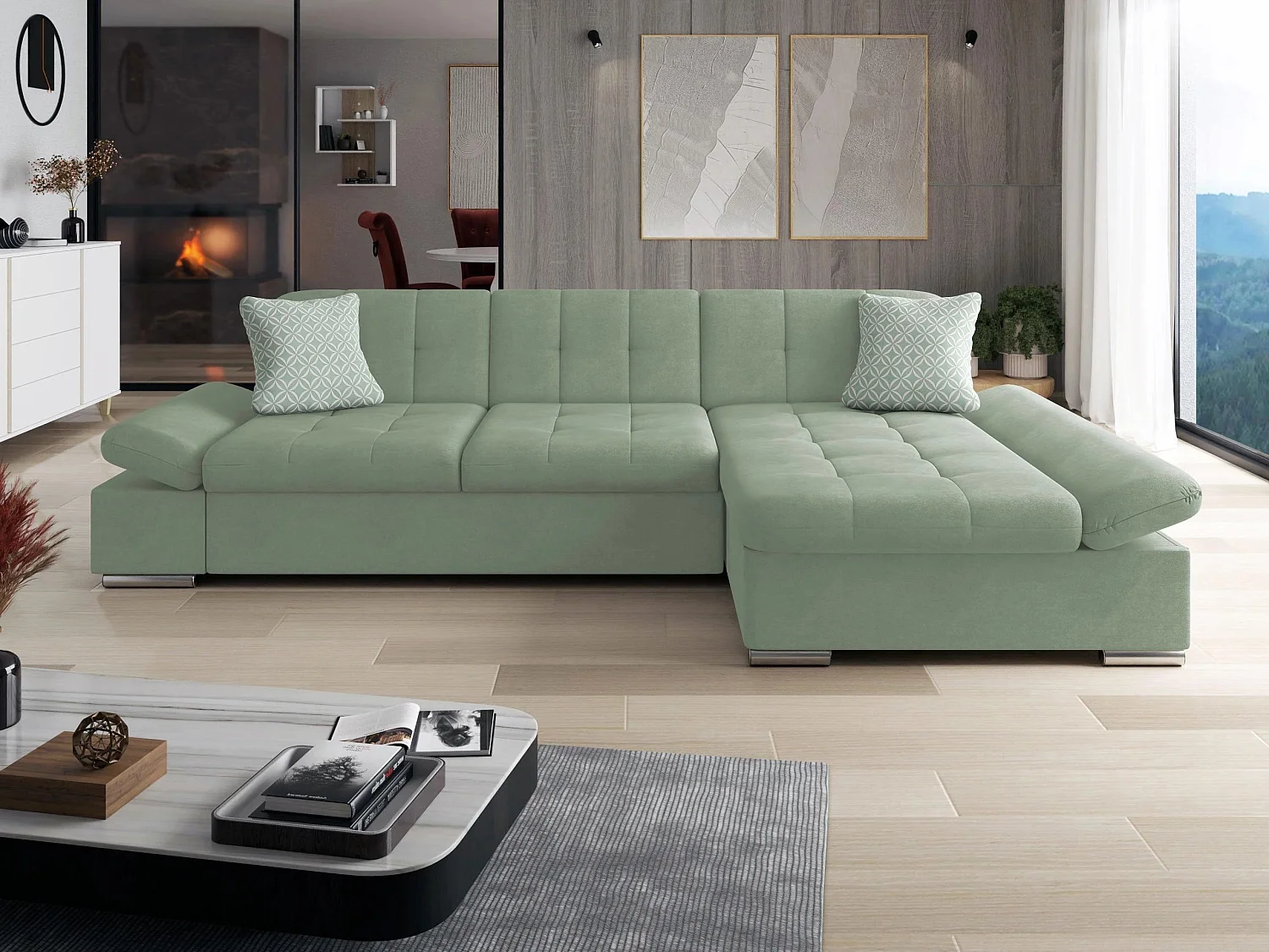 Canapé d'angle Comfivo Sanitas I, Vert, Disponible, 278x161x76cm