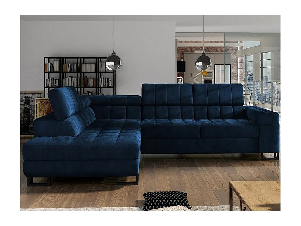 Canapé d'angle Comfivo 232, Bleu, Fonction de couchage, Boîte de literie, 271x203x71cm