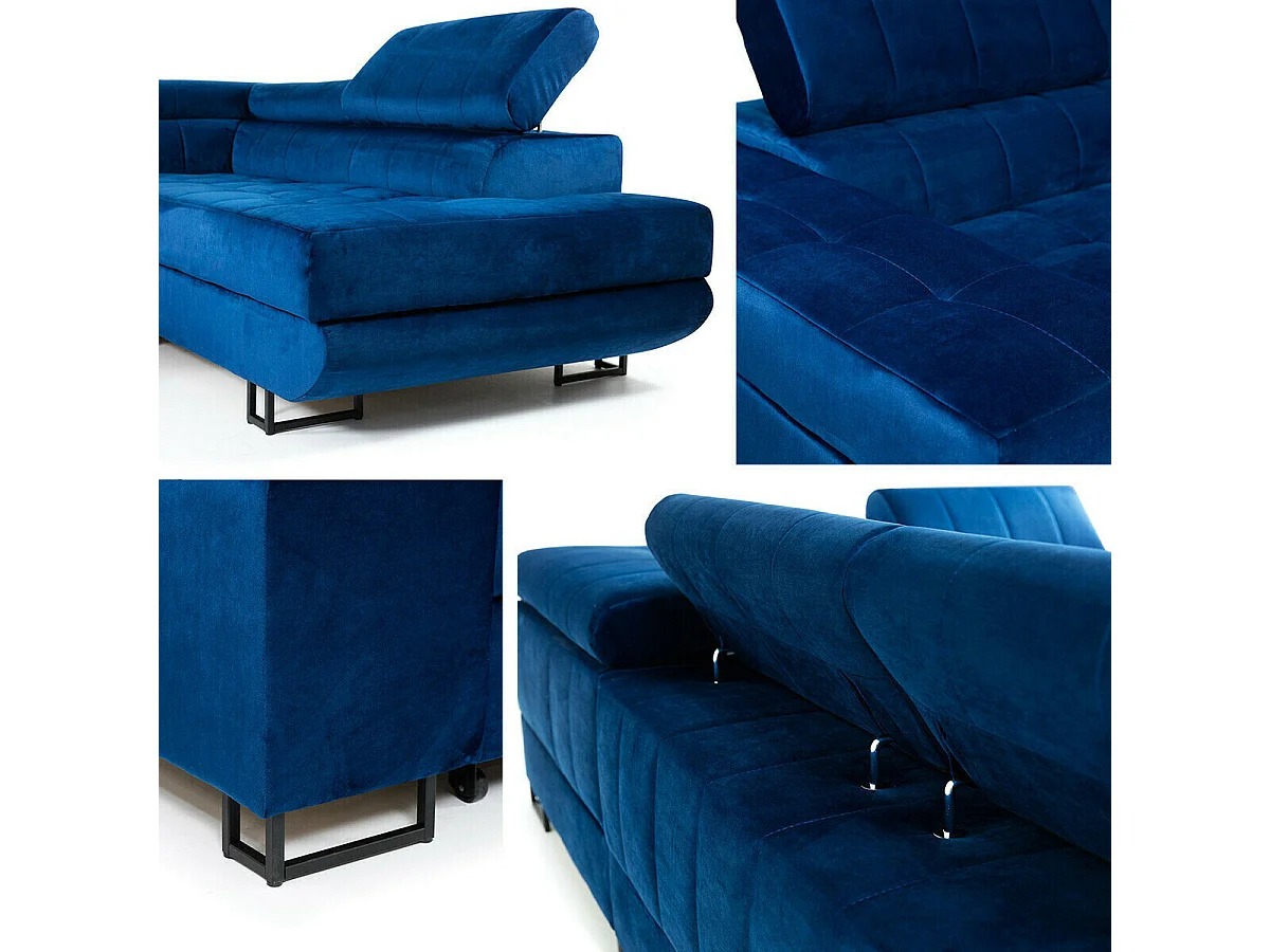 Sofá rinconero Comfivo 232, Azul, Función de descanso, Almacenaje, 271x203x71cm