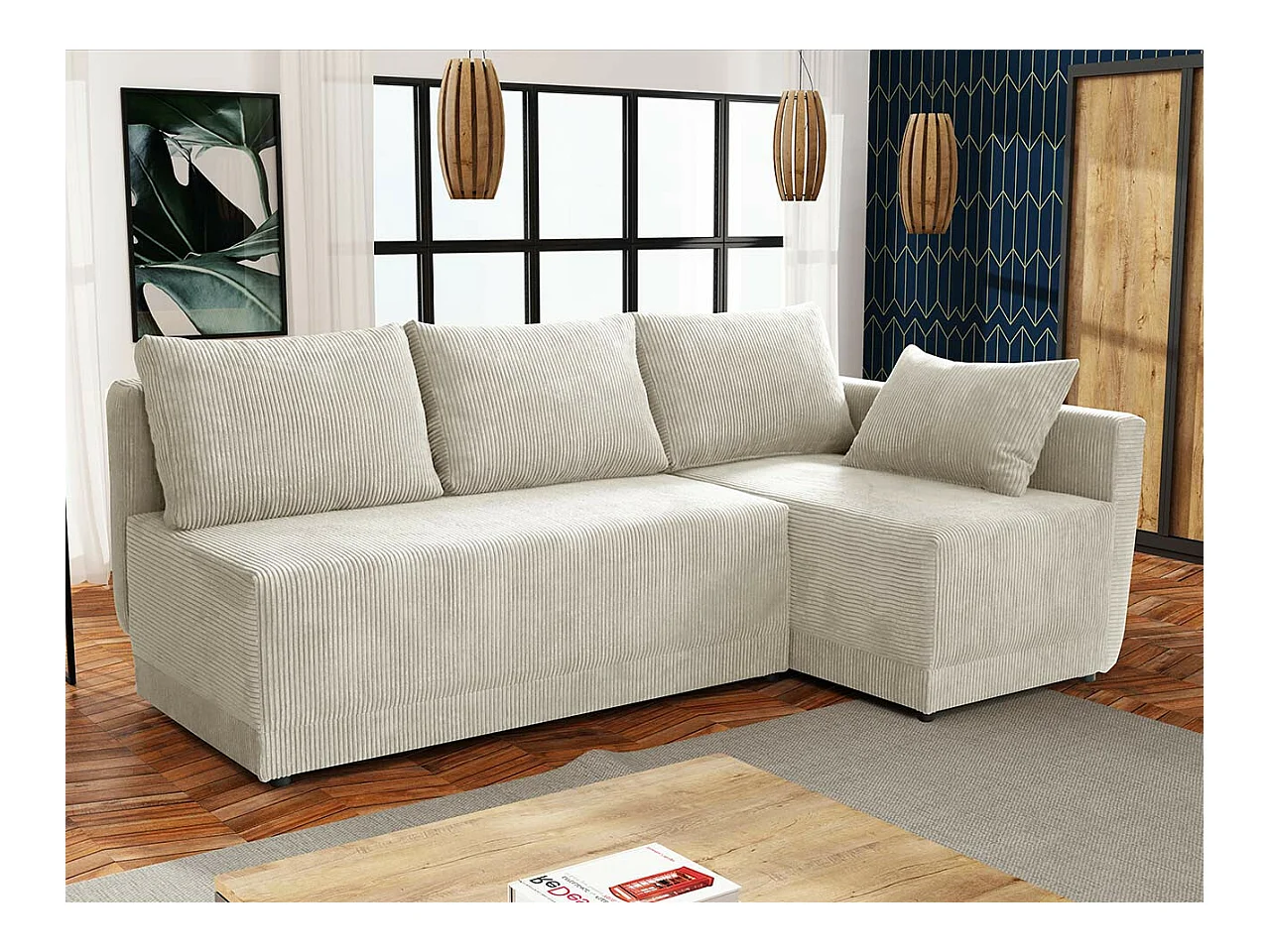 Canapé d'angle Columbus 149, Brun clair, Fonction de couchage, Boîte de literie, 210x85cm