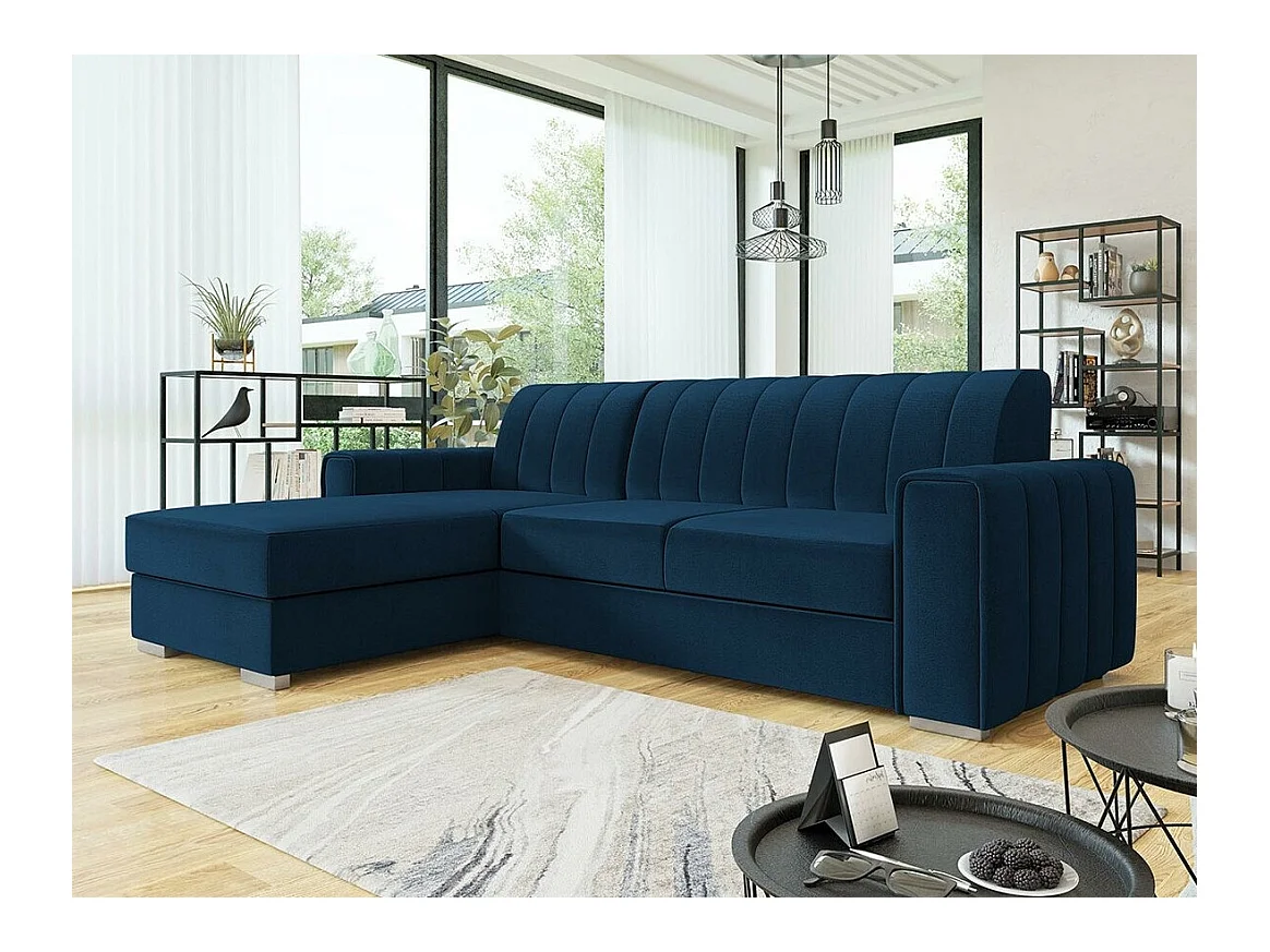 Canapé d'angle Columbus 166, Bleu, Fonction de couchage, Boîte de literie, 260x183x86cm