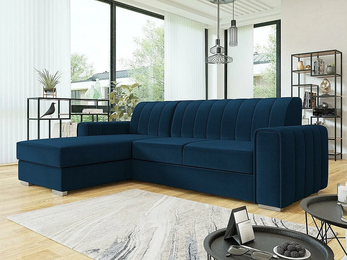 Canapé d'angle Columbus 166, Bleu, Disponible, 260x183x86cm