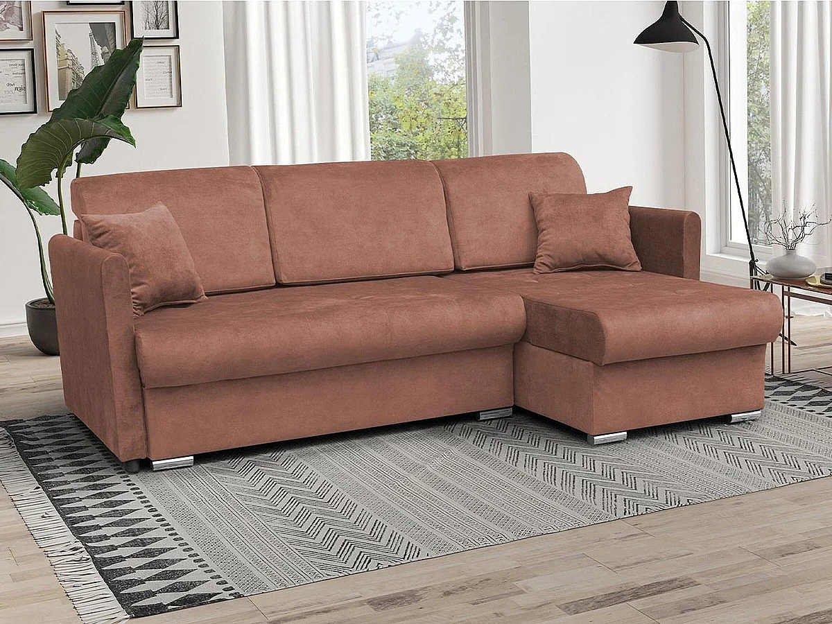 Canapé d'angle Carlsbad 115, Rose, Fonction de couchage, Boîte de literie, 220x148x93cm