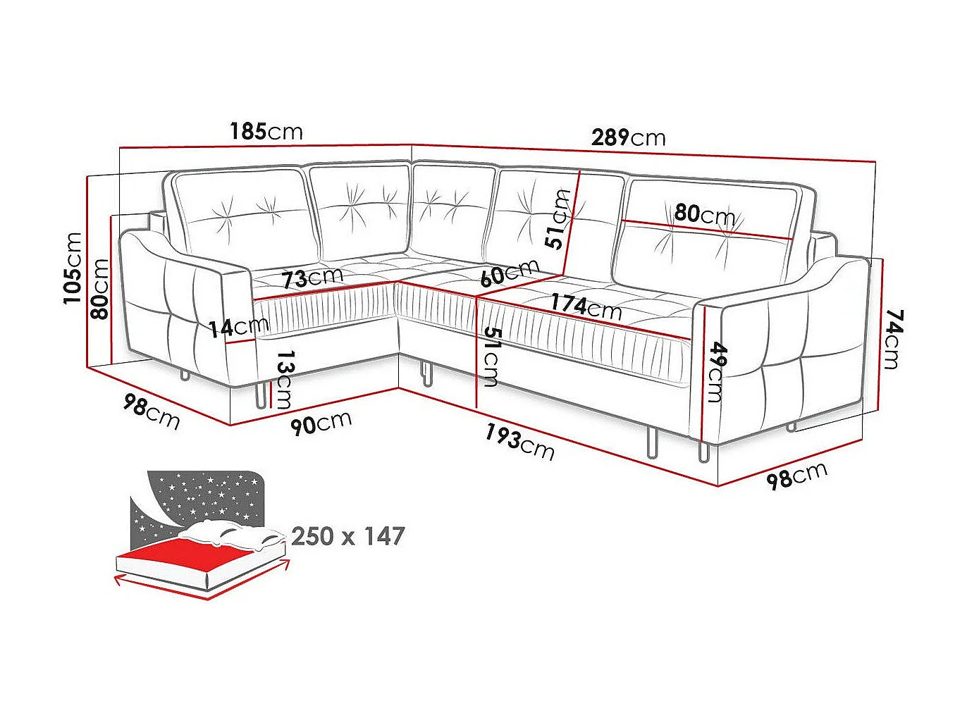 Canapé d'angle Kingsport 115, Jaune, Fonction de couchage, Boîte de literie, 289x185cm