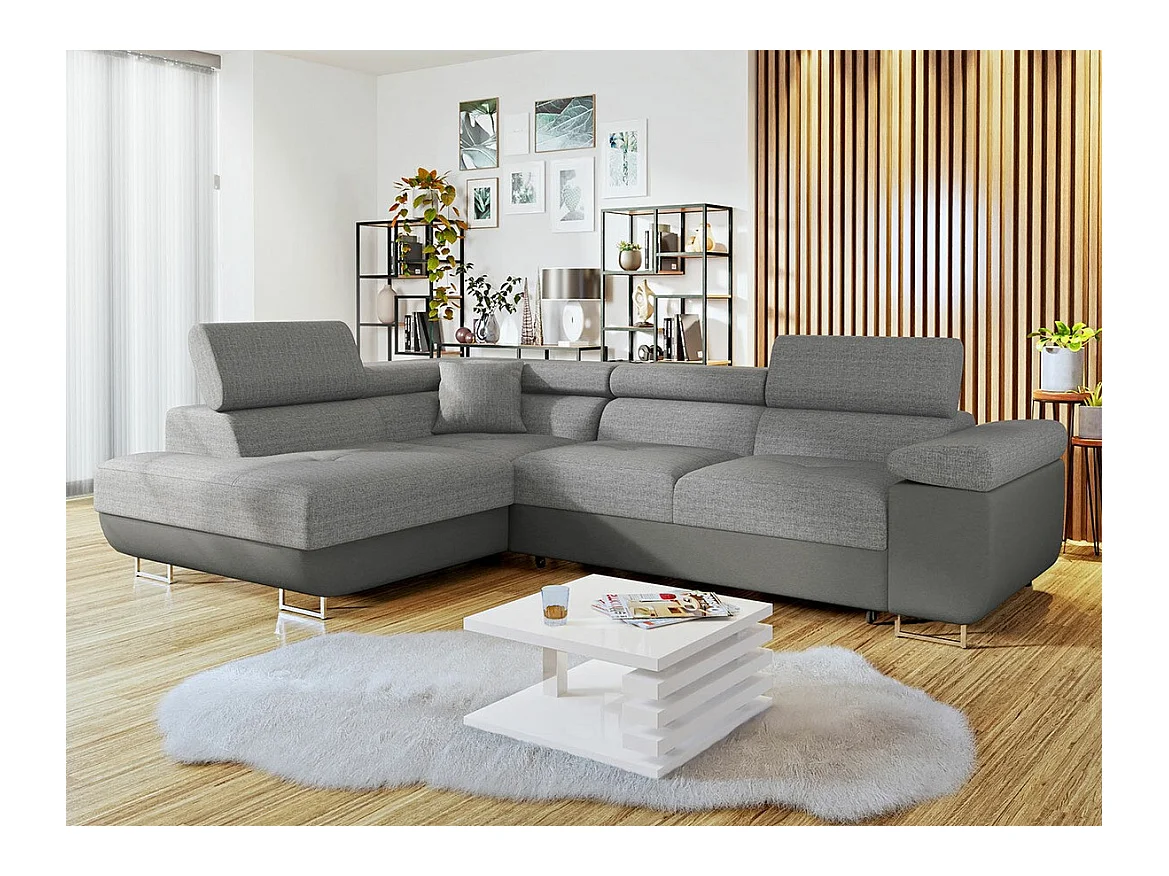 Sofá rinconero Comfivo Eliferu 100, Gris, Función de descanso, Almacenaje, 274x203x70cm