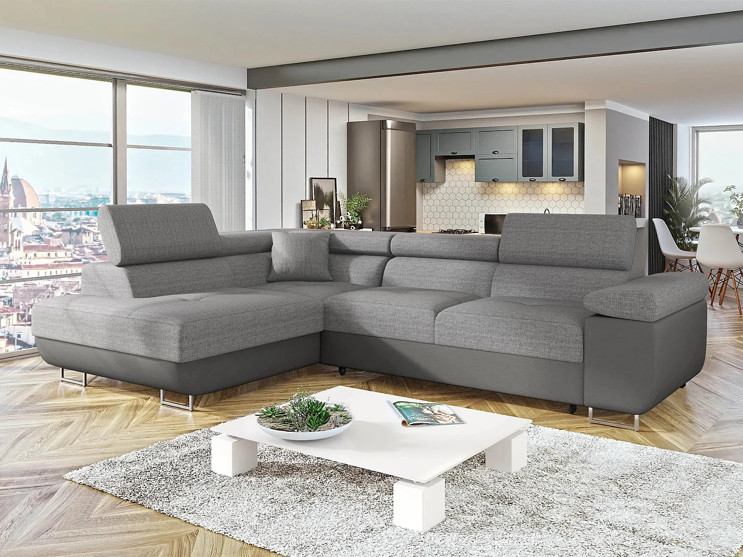 Canapé d'angle Comfivo Vinetum, Gris, Disponible, 274x203x70cm