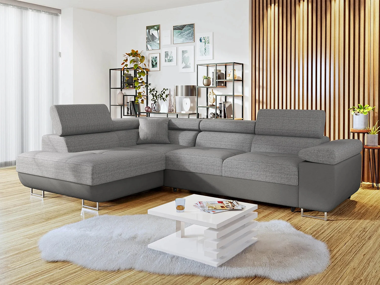 Canapé d'angle Comfivo Vinetum, Gris, Disponible, 274x203x70cm