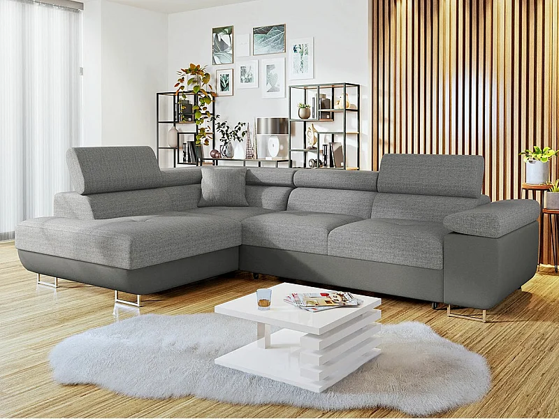 Sofá rinconero Comfivo Eliferu 100, Gris, Función de descanso, Almacenaje, 274x203x70cm