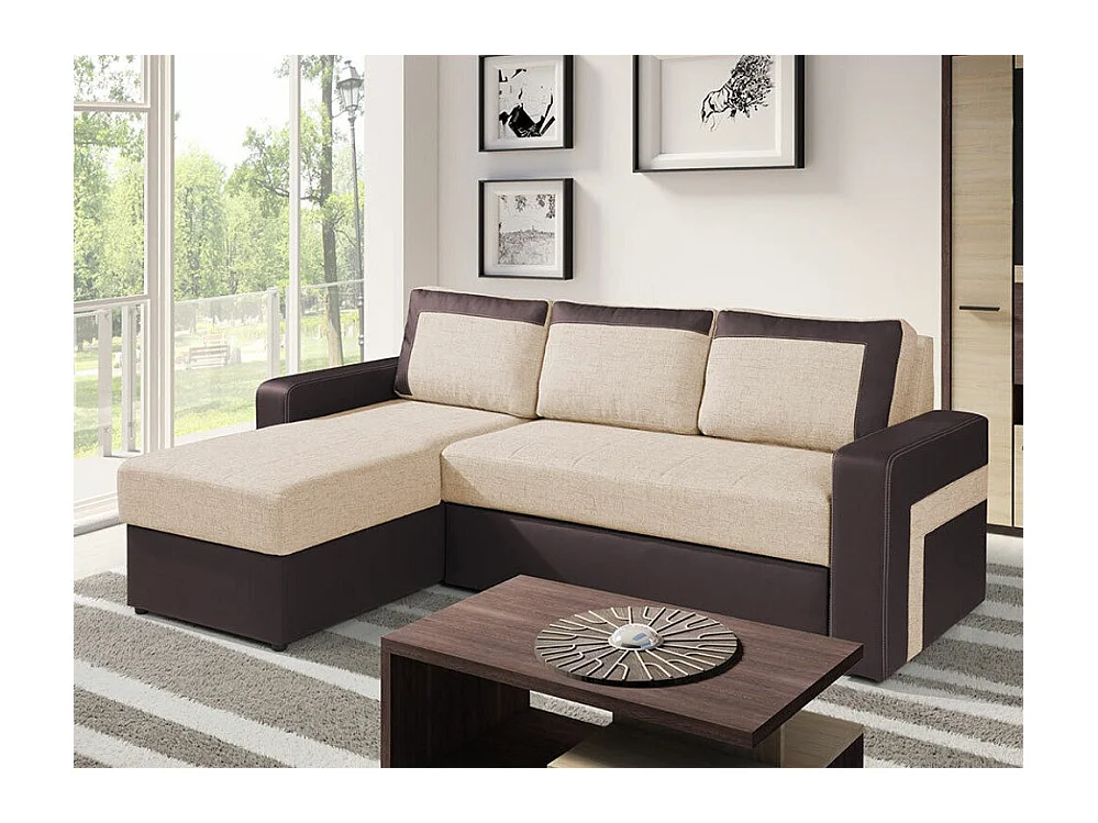 Canapé d'angle Tolveli 102, Brun clair, Fonction de couchage, Boîte de literie, 234x156cm