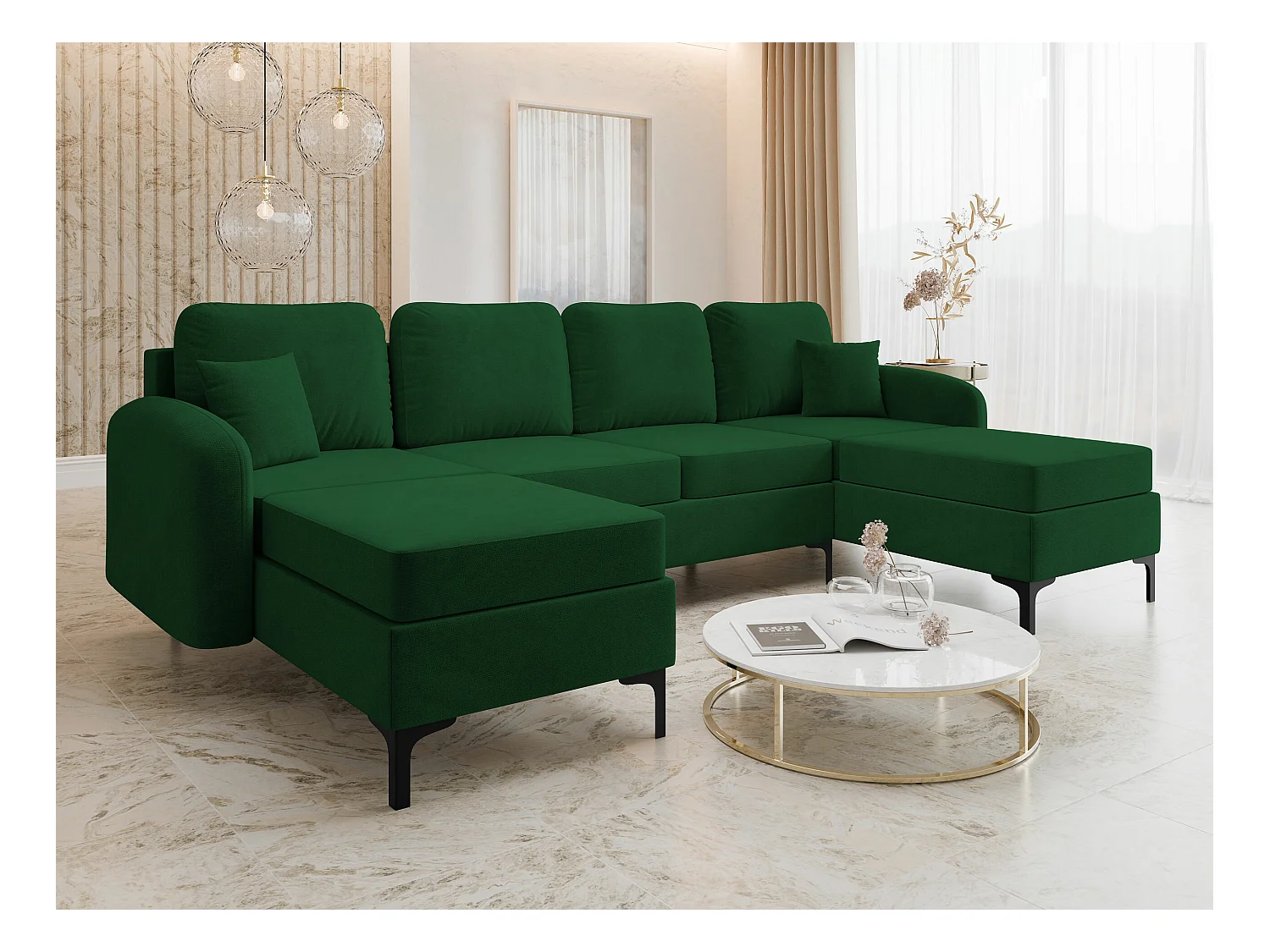 Canapé d'angle Torlua 104, Vert, Fonction de couchage, Boîte de literie, 293x172x96cm