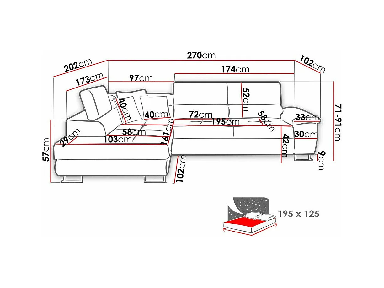 Sofá rinconero Comfivo 290, Gris, Función de descanso, Almacenaje, 270x202x71cm
