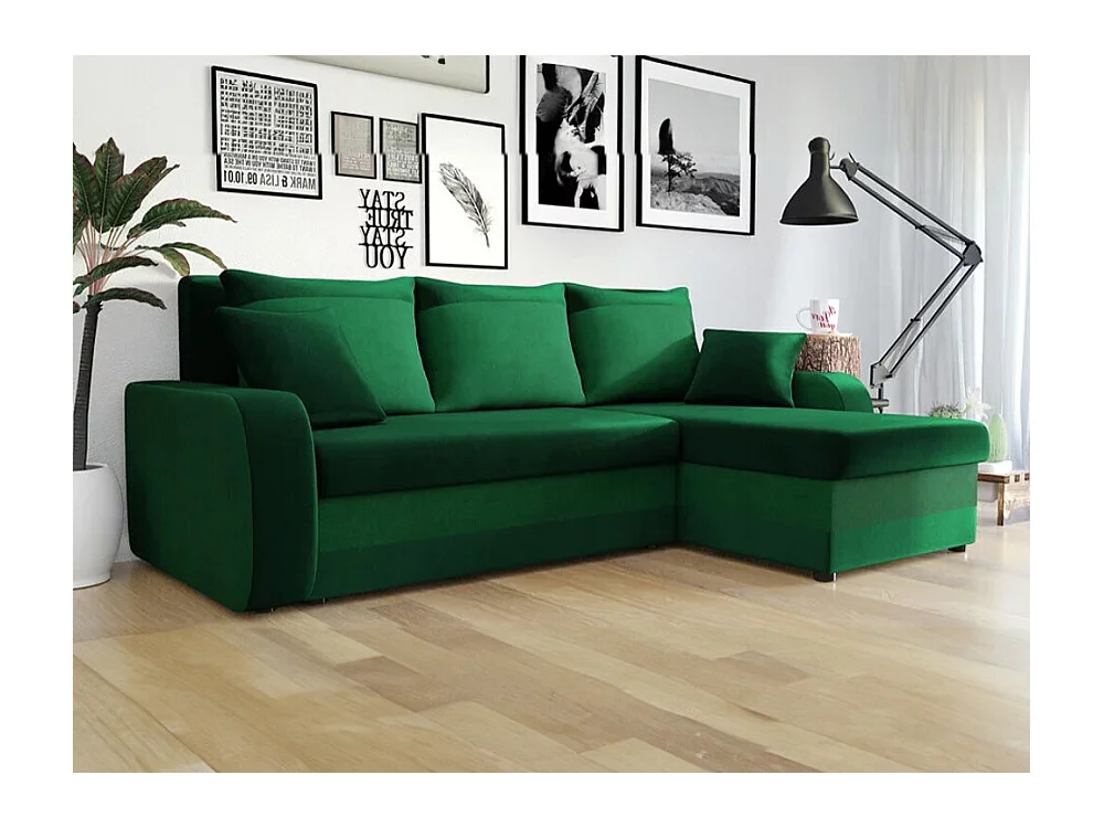 Canapé d'angle Comfivo 135, Vert, Fonction de couchage, Boîte de literie, 238x147x80cm