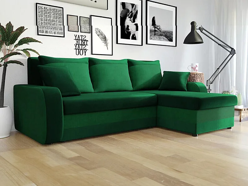 Sofá rinconero Comfivo 135, Verde, Función de descanso, Almacenaje, 238x147x80cm