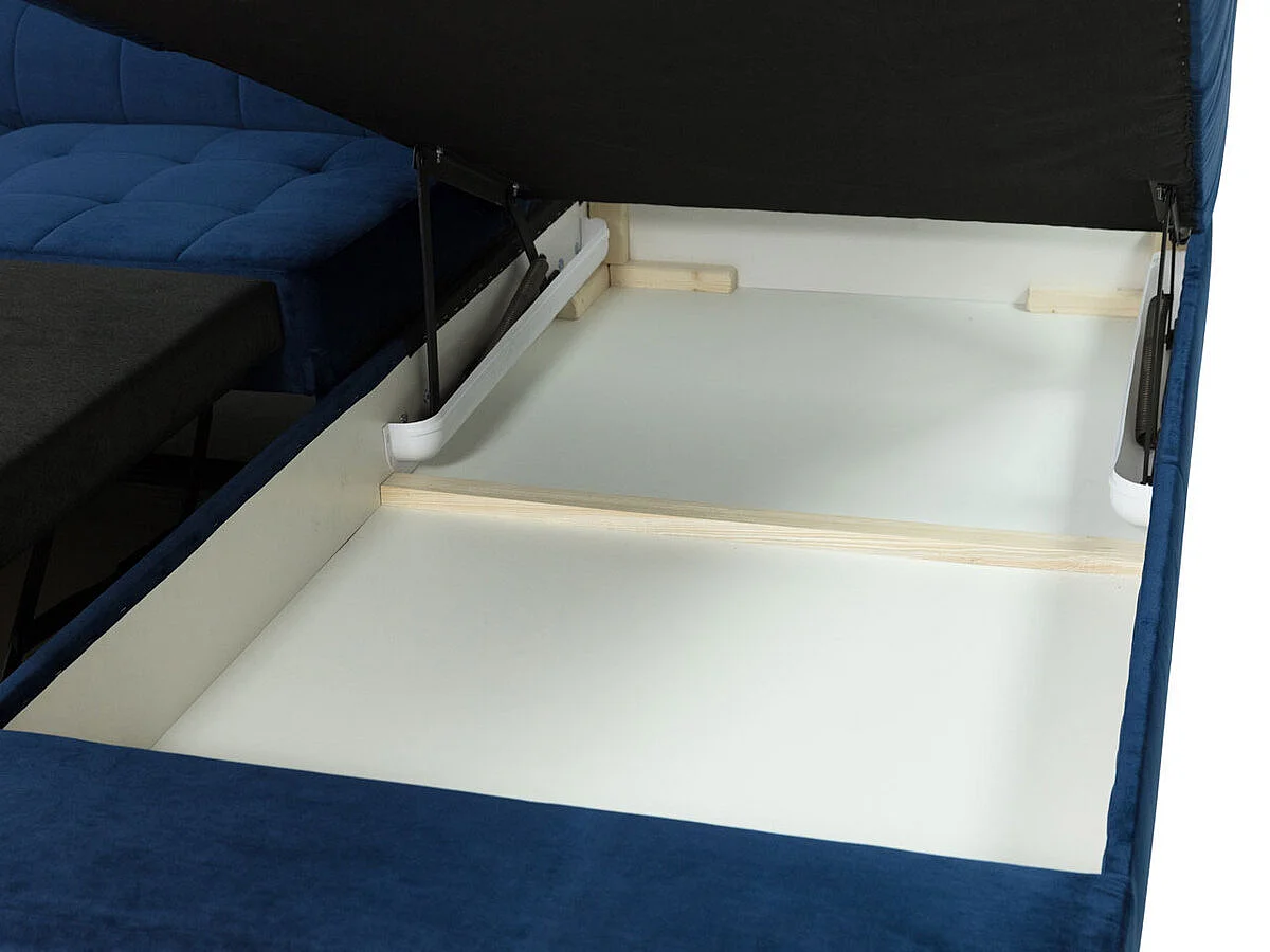 Sofá rinconero Comfivo 207, Azul, Función de descanso, Almacenaje, 264x203x73cm