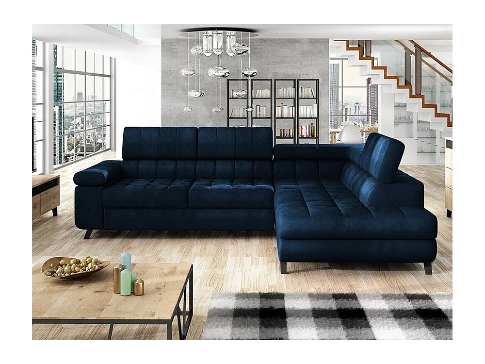 Canapé d'angle Comfivo 207, Bleu, Fonction de couchage, Boîte de literie, 264x203x73cm