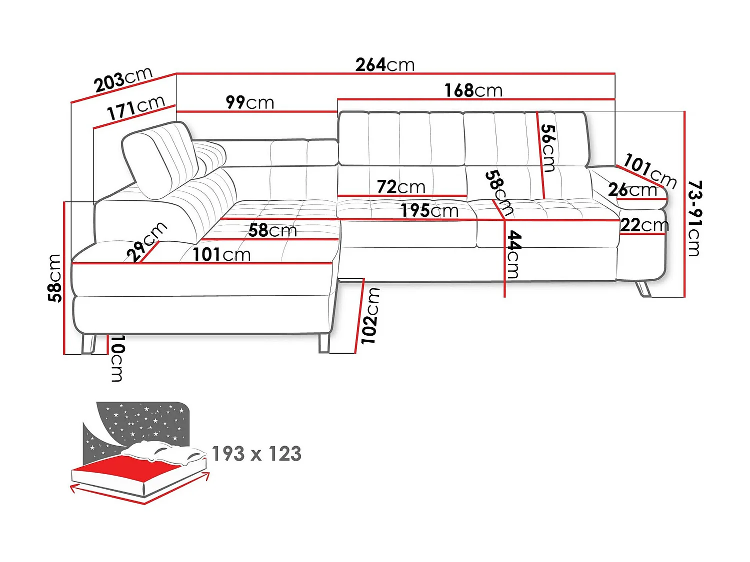 Canapé d'angle Comfivo 207, Bleu, Disponible, 264x203x73cm