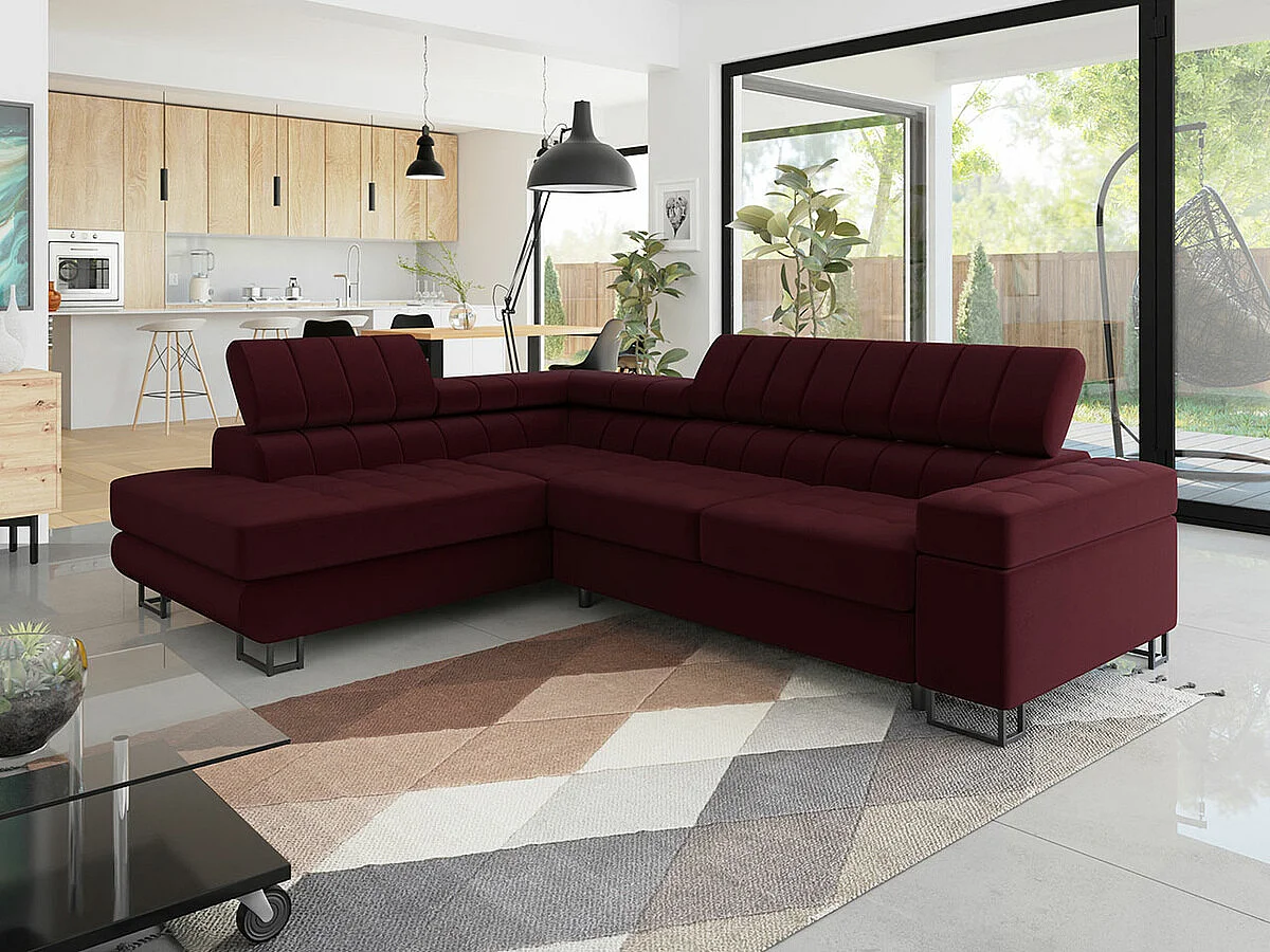 Sofá rinconero Comfivo 247, Púrpura, Función de descanso, Almacenaje, 271x203x71cm