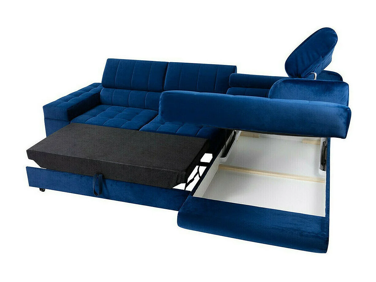 Canapé d'angle convertible 3 places en tissu violet 271x203x71 cm